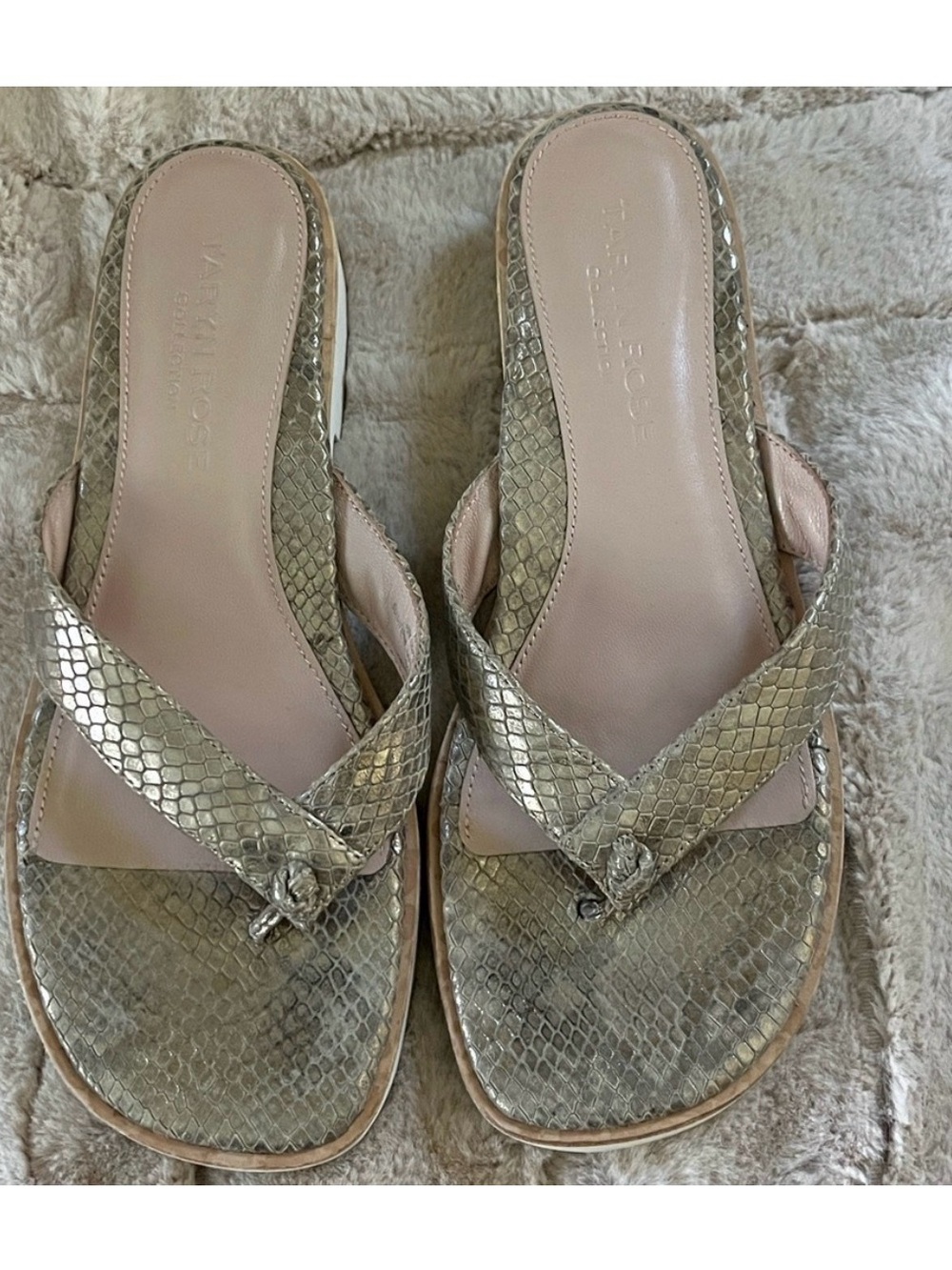 Taryn Rose Taziana Silver Snake Print Leather Thong Women's Leather Sandals 8.5